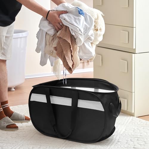 Collapsible Laundry Baskets, Foldable Tear Proof Pop Up Hamper with Reinforced Carry Handles, Durable Laundry Hamper for Home, Laundry, Bathroom, Dorm or Travel (Black, 2 Pack) - color: Black(Cationic), size: 2 Pack