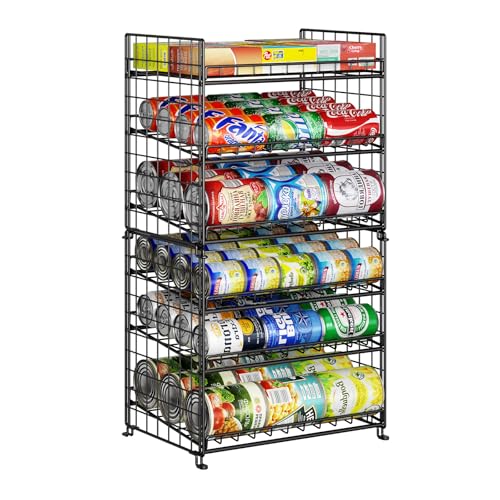 JKsmart 3-Tier Stackable Can Organizer, Storage Can Rack for Kitchen Pantry Cabinet, Holds Up to 72 Cans, Multifunctional Can Dispenser for Snacks Soda - color: Black-2 pack, size: 3 Tier
