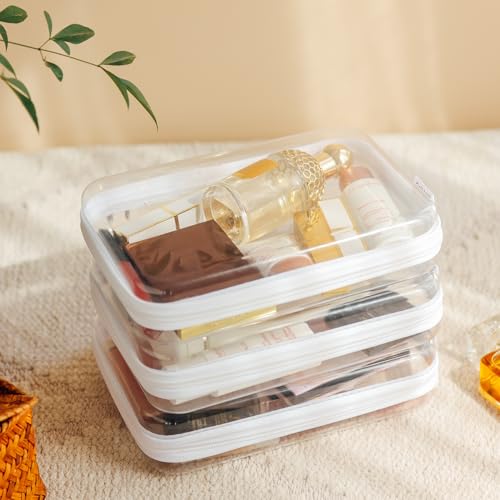 CoiiJoii 6PCS Clear Hard Shell Zipper Case,Portable Cosmetic Bag with Zipper,Kid's Toy Storage Organizer Bins,Hard Plastic Case,Clear Bags for Organizing - size: M-6PCS