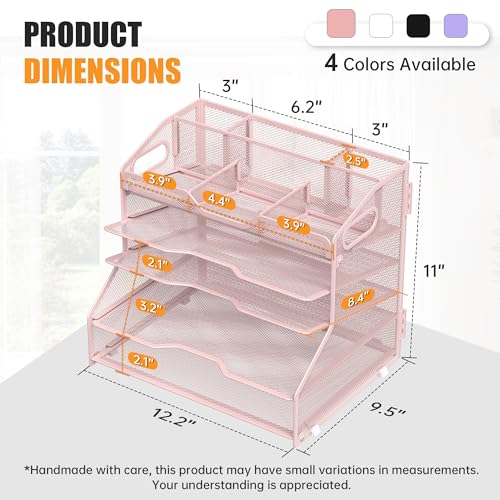 YINGHUA 5 Tier Paper Tray Letter Organizer with Top 6 Adjustable Compartments - Paper Sorter Office Desktop Accessories with Handles for Document,Mail,School Supplies Storage,Pink - color: 5 Tier-pink
