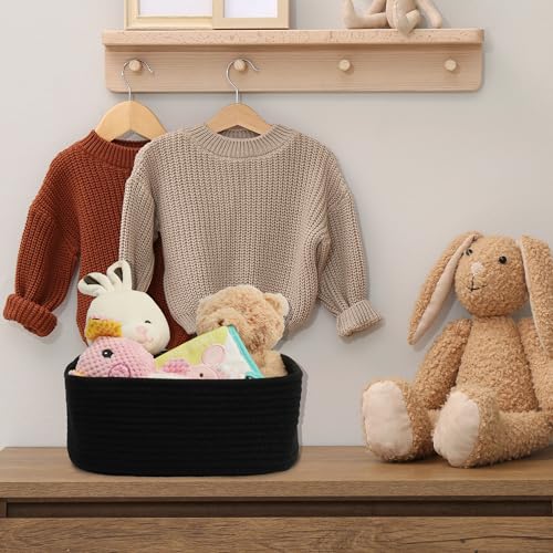 XUANGUO Small Woven Storage Baskets 13“X9”X5“ Decorative Rope Bins for Organizing Shelves, Closets, and Toys, Empty Gift Baskets, Cute Organizer Basket for Home and Office (black, Large) - color: black, size: Large