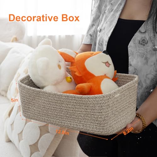 Small Storage Baskets for Organizing, Woven Storage Bins for Shelves, Gift Basket Empty, Cute Decorative Closet Organizer, Baby Rope Basket, Dog Toy Storage, 13.2x8.2x5.2”, 3Packs Mixed Brown - color: Mixed Brown, size: M