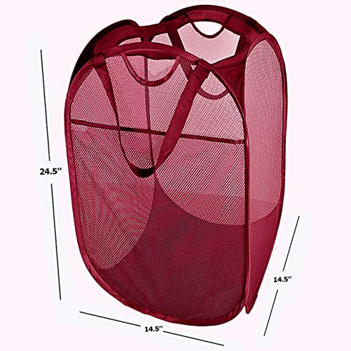 Strong Mesh Pop-up Laundry Hamper, Quality Laundry Basket with Durable Handles Solid Bottom High Carbon Steel Frame, Easy to Open and Fold Flat for Storage (Red) - color: Red, size: 1-Pack