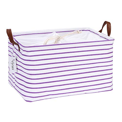Hinwo 31L Large Storage Bins, Closet Organizers and Storage, Shelf Baskets, Foldable Clothes Storage Baskets with Handles, Containers for Clothing, Blanket, Towels, Toys, Bedding (Purple Stripe) - color: Purple Stripe, size: 16.5" / 31L / 1-Pack