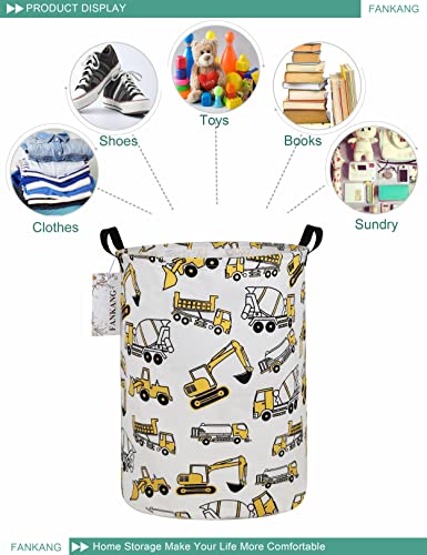 FANKANG Storage Basket, Nursery Hamper Canvas Laundry Basket Foldable with Waterproof PE Coating Large Storage Baskets for Kids Boys and Girls, Office, Bedroom, Clothes,Toys（excavator） - color: excavator