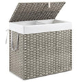 DUMOS Wicker Laundry Basket with Lid, 110L Woven Laundry Hamper with Handles, Foldable Rattan Clothes Hamper with Removable Liner & Sturdy Steel Frame, Dove Gray - color: Dove Gray, size: 110L