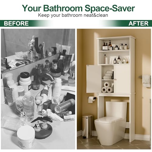 Walsunny Over The Toilet Storage Cabinet, Bathroom Organizer with Open Shelves and Double Doors, Space Saving Toilet Storage, White - color: White, style: 2 Open Shelves