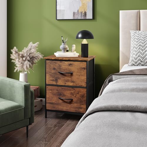 WLIVE Night Stand, Small Dresser with 2 Drawers & Wooden Top, Nightstand with Fabric Bins, Bedside Table End Table for Bedroom, Closet, Entryway, College Dorm, Rustic Brown - color: A-rustic Brown, size: 11.8"D x 15.7"W x 20.9"H