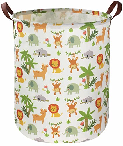 Essme Kids Laundry Hamper,Jungle Laundry Basket Collapsible Greeen Hamper for Kids Room Decor, Animal Hamper,Woodland Storage Basket, Nursery Hamper,Gift Baskets.(Jungle animal) - color: Jungle animal