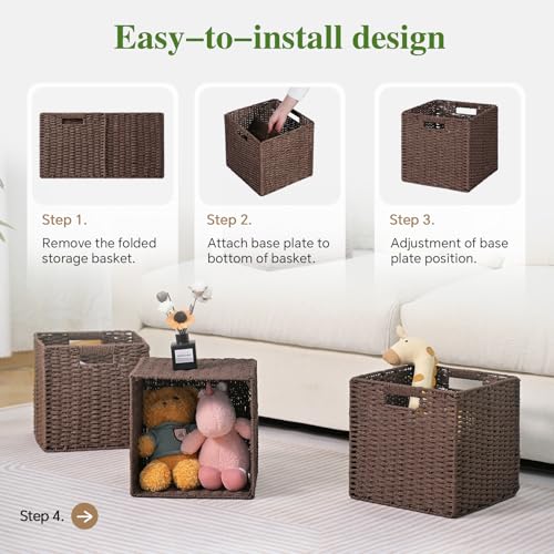 Woven Wicker Storage Baskets 2-Pack, 11x11 Handwoven Paper Rope Organizer Bins, Foldable Cube Storage Cubes with Built-in Handles for Shelves and Closet Organization(Dark Brown） - color: Dark Brown, size: 2 Pack