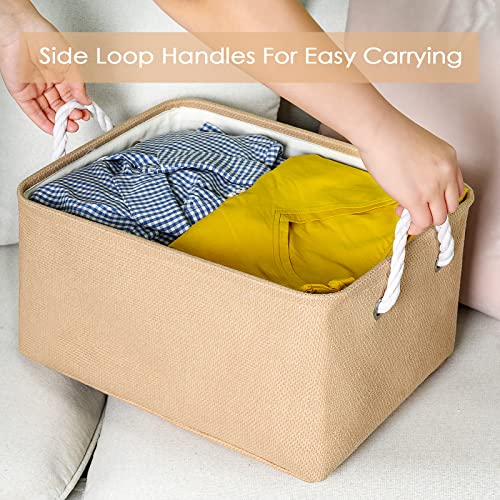 TheWarmHome Large Storage Basket - Fabric Storage Baskets for Organizing Shelves, Collapsible Storage Bin Organizer for Closet Bookself Laundry Dog Toy Home Organization, Decorative Beige Basket Gift - color: Beige, size: Large - 15.7Lx11.8Wx8.3H