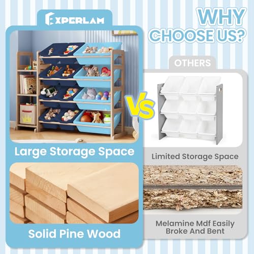 Toy Storage Organizer - Toy Organizers and Storage with Bookshelf, Toy Storage Shelf with 3 Shelves and 12 Storage Bins, Kids Bookshelf and Toy Storage for Kids Room, Playroom, Bedroom, Nursery, Blue - color: Blue, size: 42.2 inches (L) x 11 inches (W) x