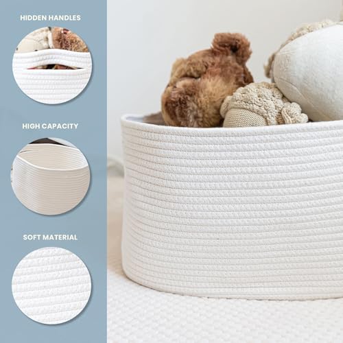 OrganiHaus Rope Baskets for Shelves - Set of 3 Woven Storage Baskets for Organizing, Closet & Toy Storage - Off-White - 15x9x10 - color: Full Off-White
