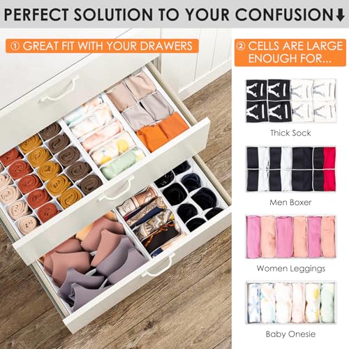 Criusia Drawer Organizer Clothes, 8 Pack Dresser Organizer Bins for Baby Clothes, Underwear Sock, Fabric Closet Organization and Storage Dividers for Nursery Bedroom (96 Compartments, White) - color: White, size: 8 Pack