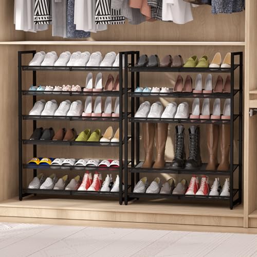 Shoe Rack, 6-Tier Metal Shoe Organizer, Tall Shoe Rack for Closet,entryway,Garage, with Adjustable Flat or Angled Shelves, Holds 18-24 Pairs,Shoes that can accommodate The Whole Family. - color: Black, size: 6Tier