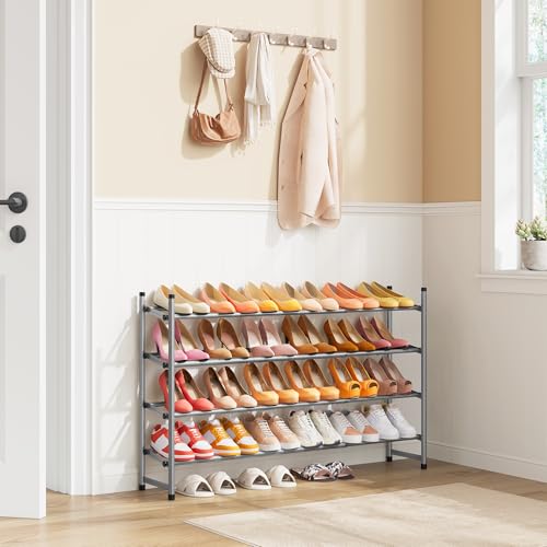 Tajsoon Expandable Shoe Rack for Closet 4 Tier, 29“-41“Adjustable & Stackable Shoe Shelf Storage, Metal Shoe Rack Organizer for Front Door Entrance, Closet, Garage, Entryway, Grey - color: Grey, size: 4 Tier