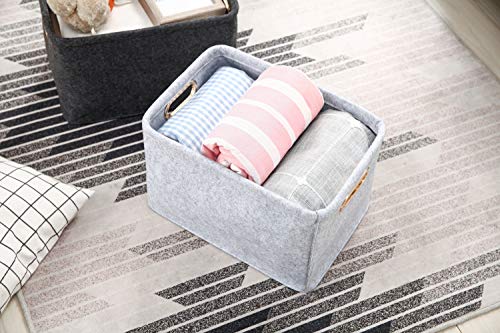 Collapsible Storage Bins Foldable Felt Fabric Storage Basket Organizer Boxes Containers with Handles Metal Handles for Nursery Toys,Kids Room,Clothes,Towels,Magazine (Light grey, 15.9L×11W×9.8H) - color: Light Grey, size: 15.9L×11W×9.8H
