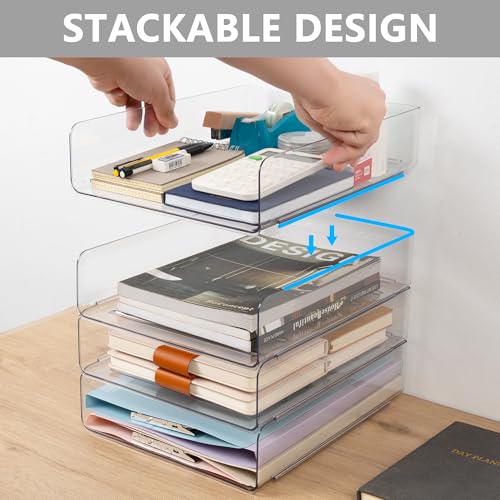 Tiawudi Desk Organizer, Clear Office Organization and Storage, Plastic Letter Tray, Stackable File Organizer for Classroom, Home, Documents, Notes, Folders, Books and Pens, 4 Tier - color: Clear