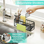 HapiRm Sponge Holder for Kitchen Sink - Self-draining Sink Caddy with Brush and Dishcloth Holders with Sloping Drainage - Black - color: Black-sloping, size: with Dishcloth Holder