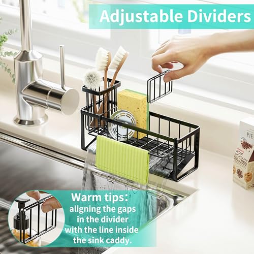 HapiRm Sponge Holder for Kitchen Sink - Self-draining Sink Caddy with Brush and Dishcloth Holders with Sloping Drainage - Black - color: Black-sloping, size: with Dishcloth Holder