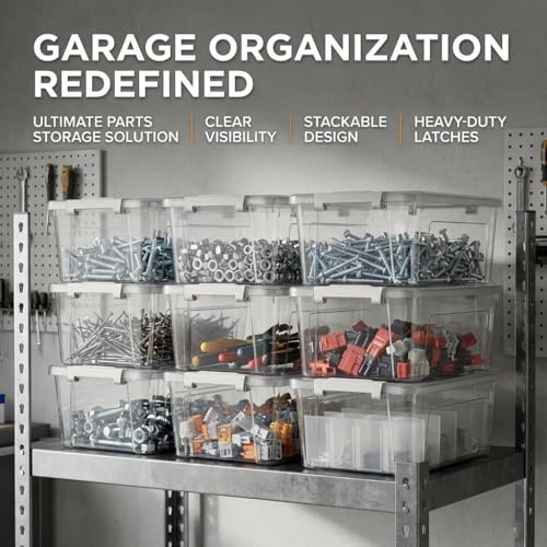 WYT 6-Pack Clear Plastic Storage Bins with Lids, 8 Quart Organizer Container Box with Latch Buckles