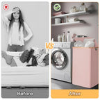 BALEINE Laundry Hamper with Lid, Tall Laundry Baskets with Bamboo Pull Handles, Large Laundry Bin with Internal Support (18 Gal/70L, Pink) - color: Pink, size: 70 liters