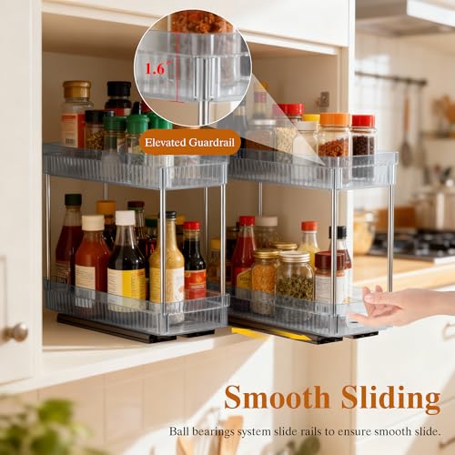 DABIGE 3 Pack Pull Out Spice Rack Organizer for Cabinet, 2 Tier Slide Out Spice Racks Organizer, Spice Cabinet Organizers, Cabinet Size Need:12'' High x 11'' Deep x 5'' Wide, Clear Acrylic - color: Clear, size: 3 Pack