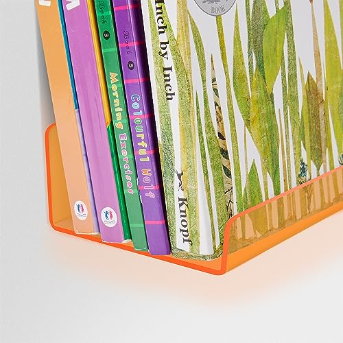 upsimples Acrylic Shelves for Wall Decor, 15" Display Shelf Perfume Organizer for Bathroom, Bedroom, Living Room, Floating Bookshelves for Kids, Clear Orange, 4 Pack - color: Orange