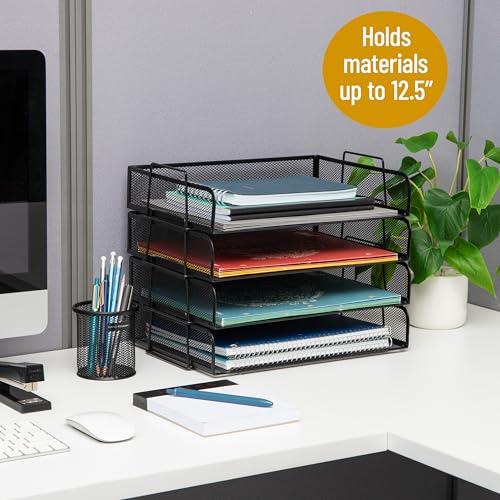 Mind Reader Stackable Paper Tray, Desktop Organizer, File Storage, Office, Metal Mesh, 4 Pcs., Black (Pack of 4) - color: Black, size: 13.3" x 9.8" x 11.3" (Pack of 4)