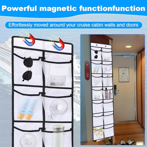 CTTZCKJ Over The Door Organizer For Cruise Ships|Magnetic Door Organizers with 14-Pocket for Cruise Ship|61"x11"|Cruise Over the Door Organizer,Magnetic Shoe Rack for Cruise,Behind-Door Storage