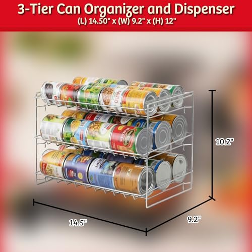 Lavish Classic Cuisine 3 Tier Dispenser-Organizer Rack Holds up to 27 Cans-for Kitchen Pantry, Countertops, and Cabinets-Storage Accessories (Chrome)