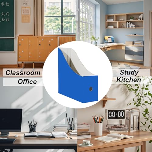Limitliho 24 Pack Cardboard Magazine File Holder for Desktop ，Blue Book Bins for Classroom Library, Office or Home, Vertical Paper Boxes for Storage with Label(10.6" H x 10.2" L x 3.5" W in) - color: Blue