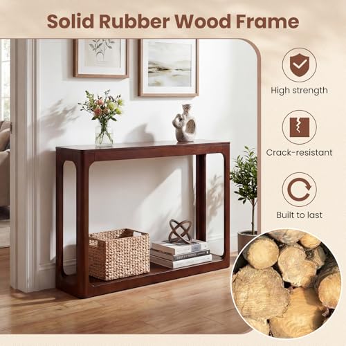 Giantex 47" Wood Console Table, 2-Tier Mid Century Modern Entryway Table w/Storage Shelf, Narrow Sofa Table w/Solid Rubber Wood Frame, Behind Couch Table for Hallway, Living Room, Foyer