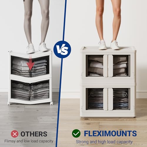 FLEXIMOUNTS 75 QT Stackable Storage Bins With Lids, Collapsible Plastic Storage Bins, Closet Organizers and Storage Containers with Doors and Built-in Wheels For Home, 2 Pack Cubes, Milky White - color: Milky White, size: 37 Qt-2 Pack