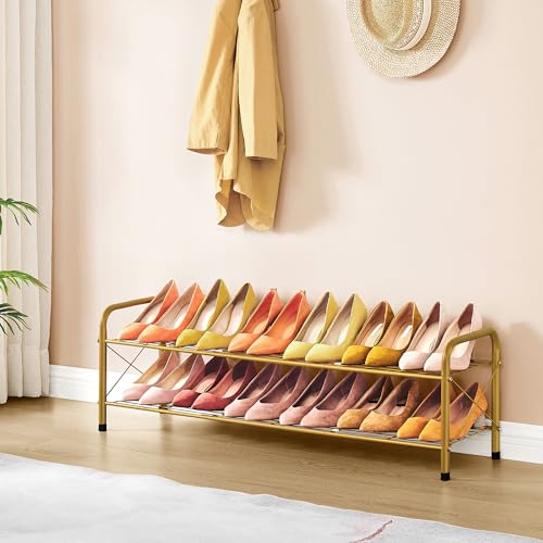 Hoctieon 2 Tier Shoe Rack for Closet, Durable Mesh Style Shoe Rack, Entryway Shoe Shelf, Shoe Storage Organizer for Hallway, Bedroom, Living Room, Wardrobe, Gold - color: Gold, size: 2 Tier