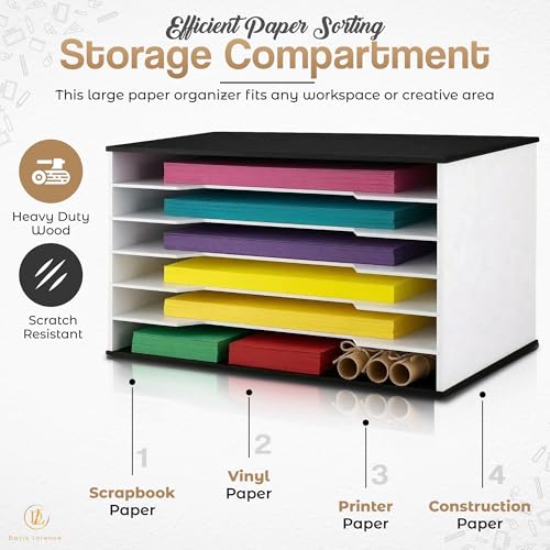 12x18 Construction Paper Organizer, 6-Tier Wooden Flat File for 11x17 & A3 Sheets | Large Durable wood composite organizer Paper Storage for Classroom, Office & Art Room | Black & White| - size: 6 tiers Black & White 20.25"W x 12.25"H x 13.25"D