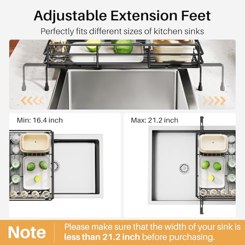 SNTD Dish Drying Rack - Extendable Dish Rack, Large Sink Drying Dish Drainer for Kitchen Counter, Stainless Steel Dish Strainer with Utensil Holder (Black) - color: Black