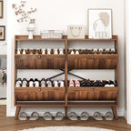 Bifins Shoe Storage Cabinet with 4 Wavy Fluted Flip Drawers, Modern 47.2” Wide Hidden Narrow Shoe Rack Cabinet for Entryway Foyer Hallway (Walnut 4 Drawer) - color: Walnut 4 Drawer