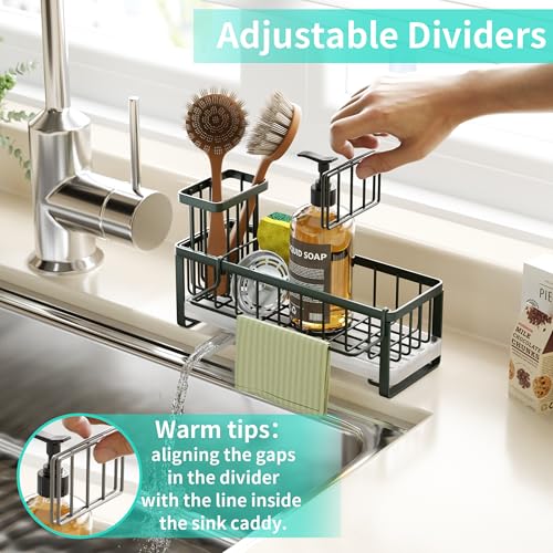 HapiRm Sponge Holder for Kitchen Sink - Self-draining Sink Caddy with Brush and Dishcloth Holders, Stainless Steel Kitchen Organizer for Countertop - Green - color: Green, size: with Dishcloth Holder