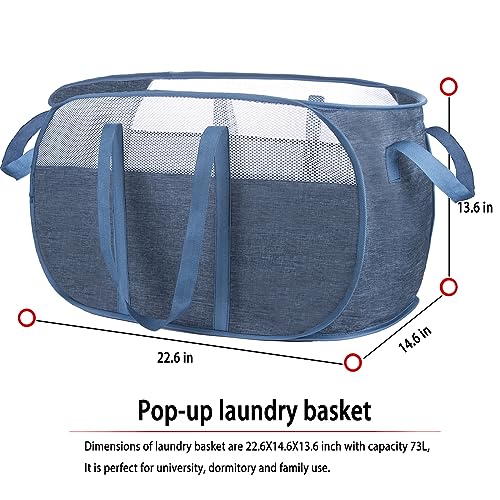 MOOMASS Pop-Up Laundry Basket，collapsible Mesh Laundry Hamper– With Extended Shoulder Straps, Sturdy Handles, and Premium Cationic Fabric (blue)… - color: blue