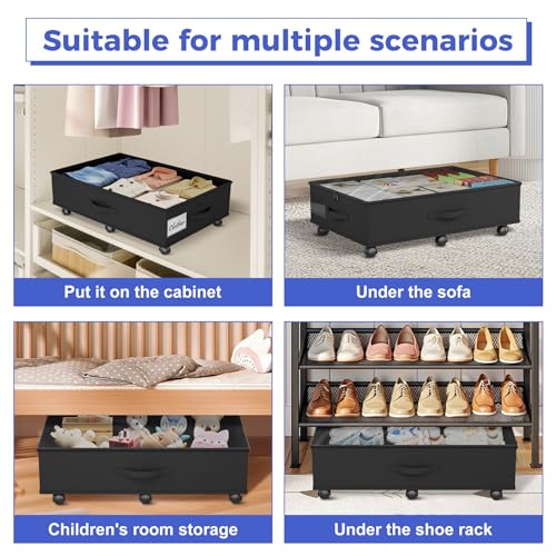 Babenest 4-Pack Under Bed Storage Organizer with Clear Zippered Lid, Foldable Rolling Underbed Drawers on 6 Wheels, Space Saving Clothes, Shoes, Toy Storage for Bedroom, Dorm, Closet - size: 4 Pack