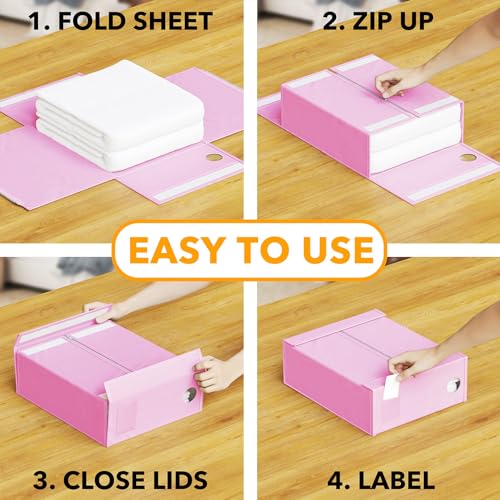 SpaceAid 4 Pack Bed Sheet Organizers and Storage, Foldable Sheet Organizer for Linen Closet, Sheets Set Folder Keeper with Window XL (Queen & King Size) Bedding Container (Pink, 4 Pack) - color: Pink, size: 4 Pack