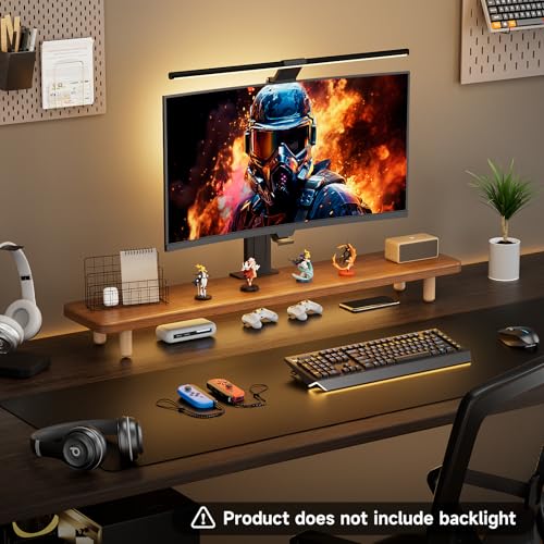 Dual Monitor Stand Riser, 39 Inch Extra Long Wooden Desktop Monitor Riser with Storage for 2 Monitors Ultra Strong Desk Shelf Organizer Riser Ergonomic for 2 Screens/Laptop/PC/TV/Printer (Walut brown, 39inches) - color: Walut brown