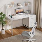 DLisiting White Computer Desk with Hutch & Drawers - 47 Inch Modern Study Writing Office Desk with 3 Storage Drawers and Power Outlets for Bedroom Home Office - color: White