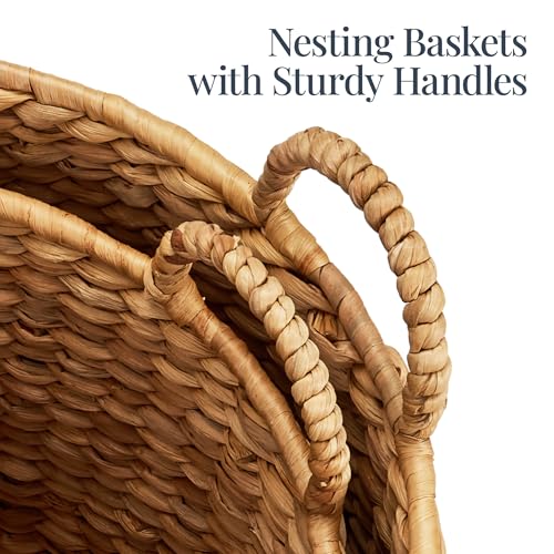Best Choice Products 2-Piece Round Nesting Baskets W/Handles, Handwoven Water Hyacinth, Plant Holder, Laundry Basket, Storage Organizer, Tote Bins for Bedroom, Living Room, & Laundry Room - Natural