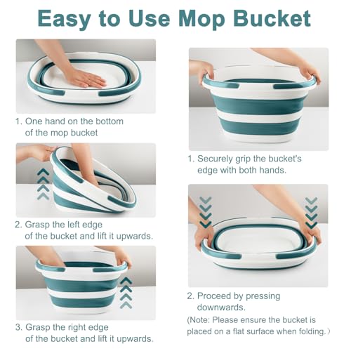 Collapsible Mop Bucket with Handle for Cleaning, 16L(4.2 Gallon) Silicone Square Mopping Bucket for Windows Cleaning or Car Washing, Cleaning Supplies Organizer Plastic Bucket for Storage, 2 Pack - color: Gray+green, size: 16L