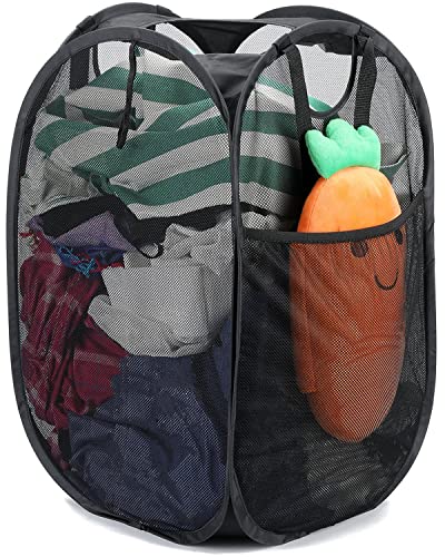 HOUSE AGAIN Mesh Popup Laundry Hamper, [Reinforced] Collapsible Laundry Basket, Foldable Pop Up Hamper with Durable Handles, Easy to Open and Fold for Dorm, Laundry Room, Bedroom, Travel, (Black) - color: Black, size: 1-Pack