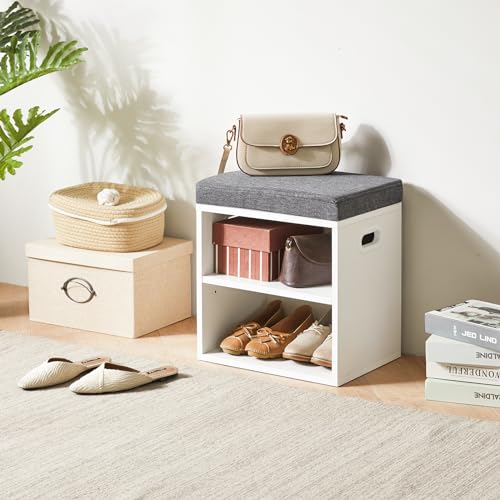 YMYNY Shoe Storage Bench with Cushion, 2 Tier Shoe Rack with Padded Seat, Adjustable Shoe Organizer Cabinet for Entryway, Living Room, Hallway, Closet, Bedroom, 15.4L*11W*16.54H, White, UHBD028W - color: White