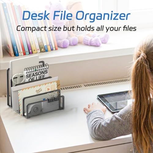 Mail Organizer with 5 Slot, Metal Mail Holder for Desk, Office File Holder Letter Organizer for Mails (Black) - color: Black
