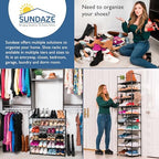 Sundaze Shoe Rack - 3 Tier Shoe Rack for Front Door Entrance, Sturdy Long Shoe Organizer for Closet, Bedroom, Entryway, Garage, Non Woven Fabric Shelf, Black, Holds Up to 15 Pairs - size: 3 Tier (34.3" W)